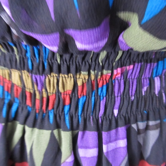 Colorful Silk TheCue Cher Qu Flounced Bodice and Hem Thin Strap Elasticized Mini - Picture 3 of 12